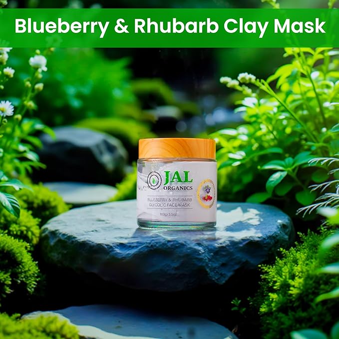 Blueberry & Rhubarb Hydrating Korean Clay Face Mask Skin Care with Hyaluronic Acid, Glycolic Acid, Exfoliate Gentle Moisturizing Pore Mask for Spa, Beauty, Anti Aging, Acne - For All Skin Types