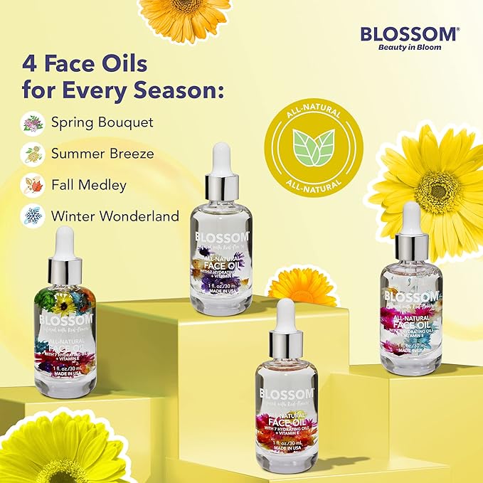 Blossom Unscented All Natural, Vegan, Cruelty Free Face Oil with Vitamin E, Infused with Real Flowers, Made in USA, 1 fl. oz., Summer Breeze