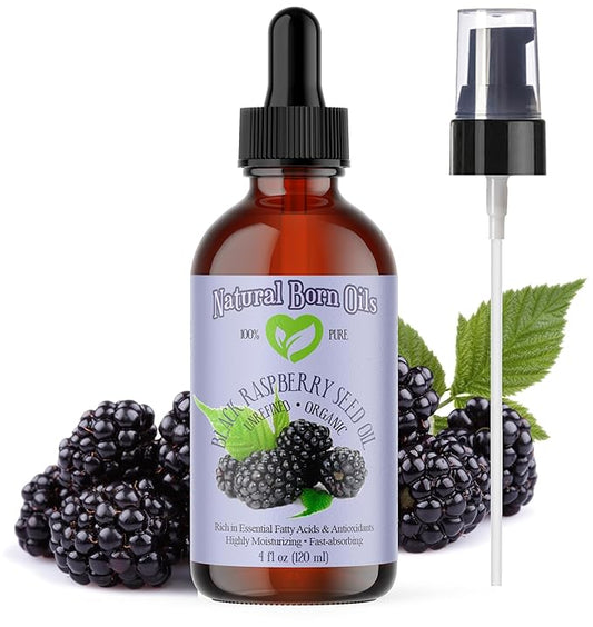4oz Black Raspberry Seed Oil, 100% Pure and Natural, Cold-Pressed, Unrefined, Organic, for Healthy Skin and Hair - Includes Pump & Dropper