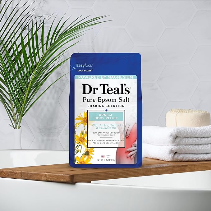 Dr Teal's Epsom Salt Magnesium Soak, Arnica Body Relief with Arnica, Menthol & Essential Oils, 3 lbs