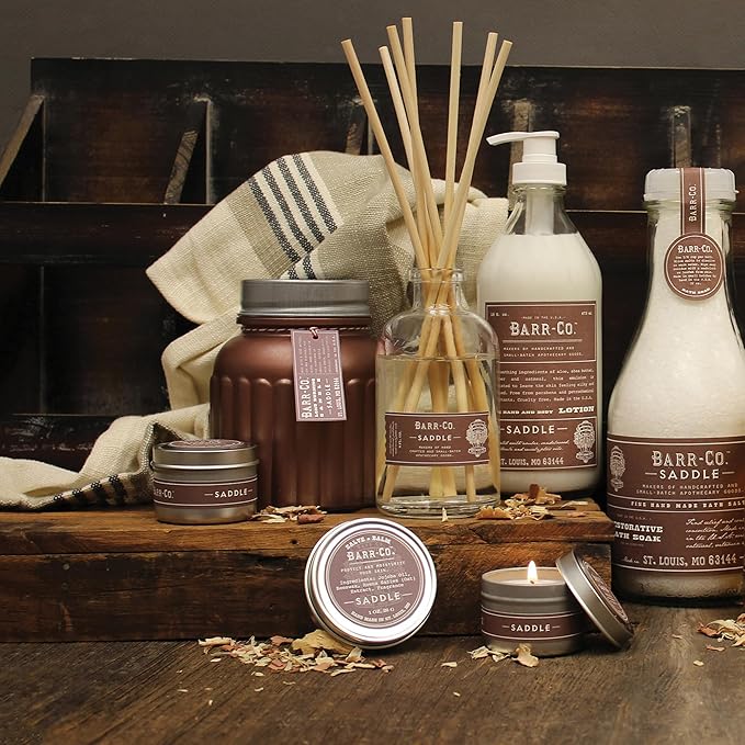 BARR-CO. Saddle Scent Shea Butter Lotion, Amber Scent with Sandalwood & Musk, Shea Moisturizing Lotion for Sensitive Skin, 16 fl oz