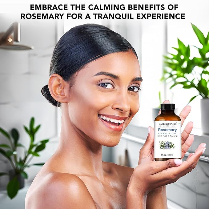 Majestic Pure Rosemary Essential Oil - 100% Pure & Premium Rosemary Oil for Hair Growth, Skin, Face, Aromatherapy & Diffuser - 4 fl oz
