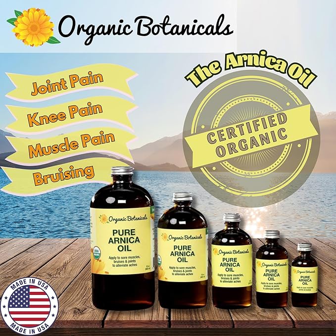 Arnica Oil - Pure Organic Muscle Discomfort Bottle - Organic Arnica Oil for Bruising and Swelling, Arnica Montana Oil for Muscle and Joint Discomfort, Arnica Massage Oil (8 oz)