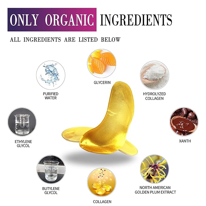 24K Gold Powder Gel Collagen Eye Masks Sheet Patch, Remove Bags,Dark Circles &Puffiness,Reduce Wrinkle,Moisturising,Hydrating for Blackheads (10 Pairs)