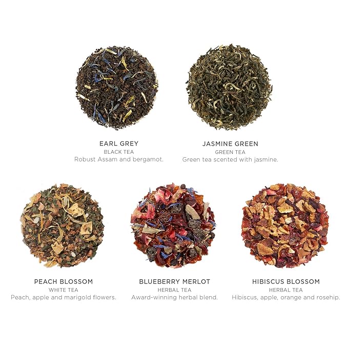 Tea Forte Fleur Petite Presentation Box Mother's Day Tea Gift Set Sampler, 10 Count, 2 of Each Variety Individually Wrapped Handcrafted Pyramid Infuser Bags