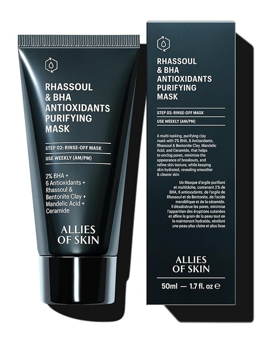 Allies of Skin 2% BHA & Rhassoul Clay Face Mask | Weekly Treatment to Reduce Pores and Blemishes| Control Breakouts, Acne and Blackheads | Hydrate and Retain Moisture (1.7 oz)