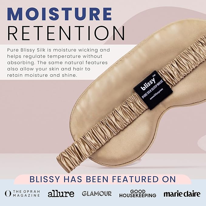 Blissy Silk Sleep Mask - Eye Sleeping Mask for Women & Men for Total Blackout - 100% Pure Mulberry Silk, 22 Momme 6a Fibers - Blindfold Sleep Mask Side Sleeper Eye Cover (Taupe)