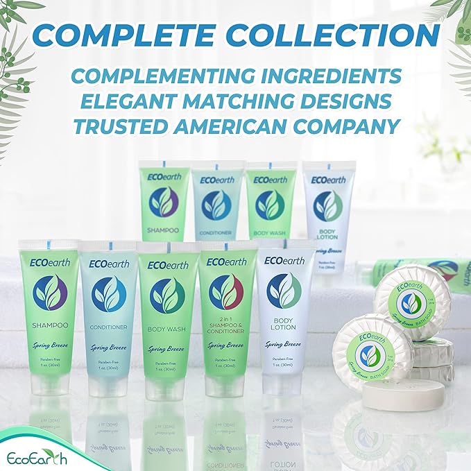 EcoEarth Travel Size Lotion (1 fl oz, 100 PK, Spring Breeze), Delight Your Guests with an Invigorating and Refreshing Body Lotion, Quality Mini and Small Size Guest Hotel Toiletries in Bulk