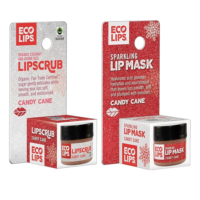 Eco Lips Sparkling Vanilla Mint Candy Cane Lip Mask and Sugar Lip Scrub for Holiday Gifting, Stocking Stuffers, 0.25 oz. (2 ct)