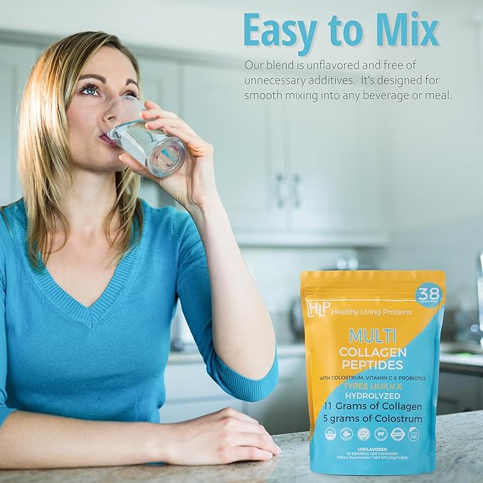HLP Collagen Supplement for Better Absorption & Immune Support- Multi Collagen Peptides Powder with Colostrum- Improve Strength, Wellness & Vitality with Multi Collagen Protein- Unflavored- 38 Serving