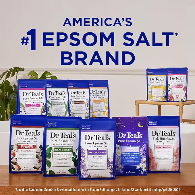 Dr Teal's Pure Epsom Salt, Restorative Minerals with Magnesium, Potassium, Zinc & Essential Oils, 3 lbs (Pack of 4)