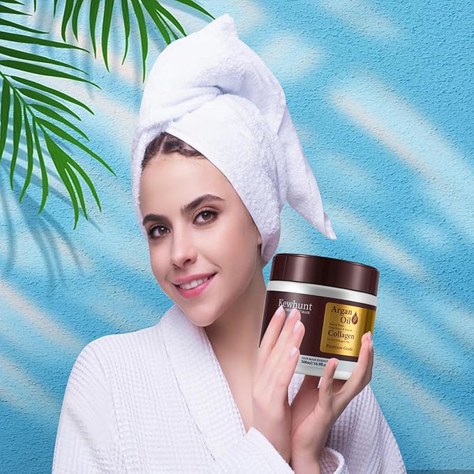 Collagen Hair Mask, Mothers Day Gifts, Deep Conditioning Hair Mask Infused with Argan Oil, Plant Protein, Shea Butter, Hair Treatment Hydrating Repair Mask Essence for Dry Damaged Hair 16.9 oz 500ml
