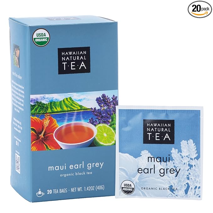 Hawaiian Natural Tea Organic Maui Lavender Earl Grey Bags - Premium Black Tea, Antioxidant Rich - 20 Bags