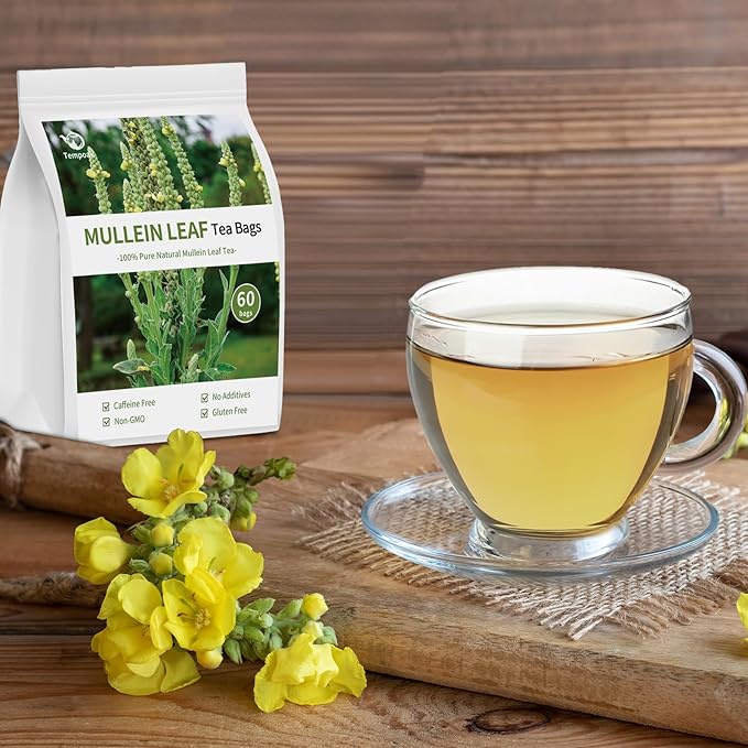 60 Mullein Leaf Tea Bags - 100% Pure & Natural Mullein Leaves, Caffeine Free, No Additives, No Sugar, Non-GMO