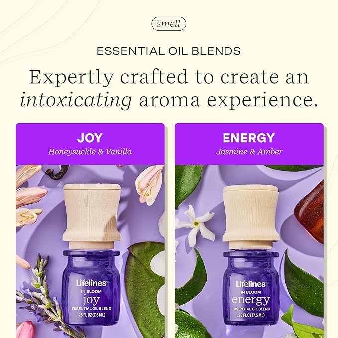 Lifelines Essential Oil Blends, 2-Pack - Blended Essential Oils with Mess-Free Precision Pump for Aromatherapy Diffusers - Long-Lasting Scented Fragrance - in Bloom (Joy & Energy)