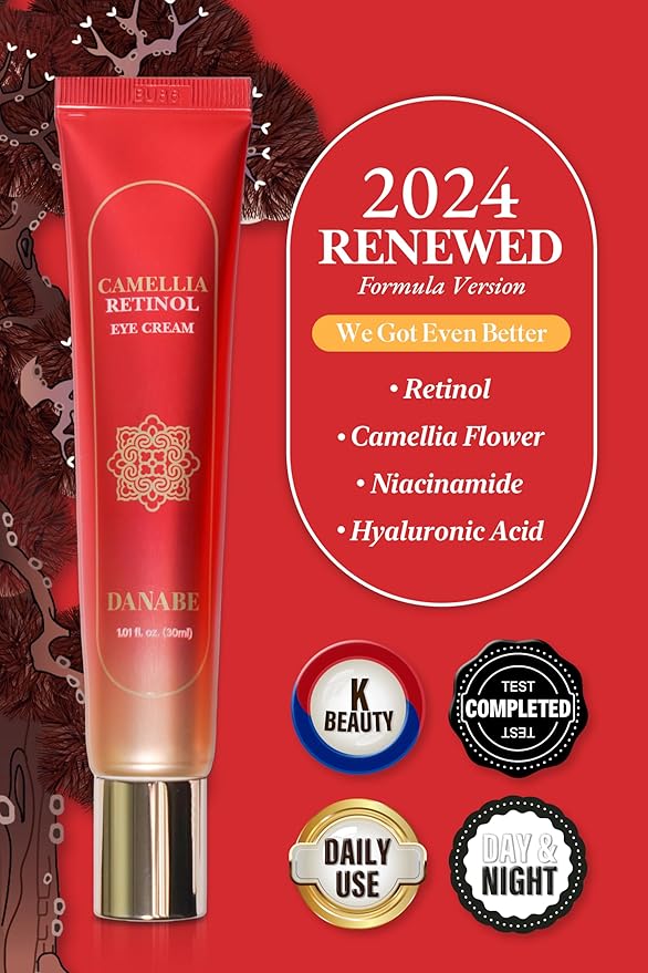 Camellia Retinol Eye Cream with Hyaluronic Acid | Daily Korean Eye Cream, Hydrating Eye Cream to Reduce Wrinkles, Fine Lines, Dark Spots & Eye Bags | No Animal Trials (0.67 fl oz)