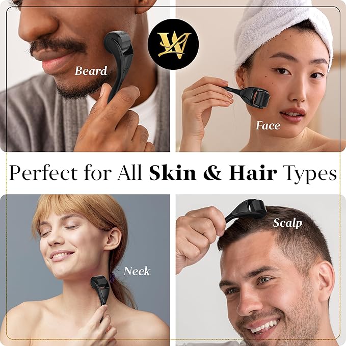 Derma Roller for Skin, Hair & Beard – Women and Men Titanium Microneedling Roller for Face & Scalp, Safe & Easy to Use - Charcoal