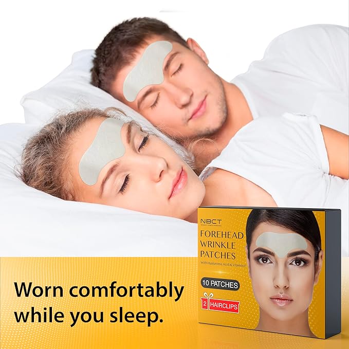 Forehead Wrinkle Patches with Hyaluronic Acid & Vitamin E - Anti Aging Face Pads for Smoothing Wrinkles - Hydrogel with Aloe & Collagen - 10 Patches