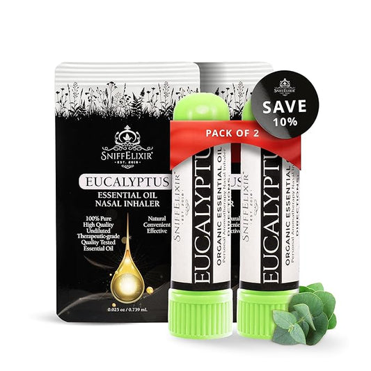 Eucalyptus Inhaler for Adults - 2 Pack Eucalyptus Nasal Inhaler with Essential Oils, Natural Aromatherapy Nasal Stick Inhaler for Breathing, Portable Nasal Inhalers for Aromatherapy Stick