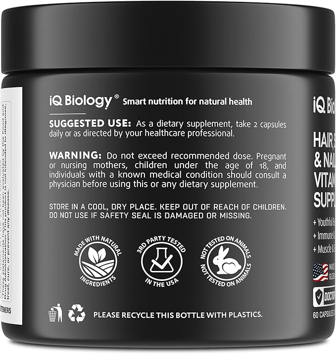 Biotin 10,000 mcg Supplement for Hair Growth with Collagen & Keratin for Hair Loss & Thinning Hair - Hair Skin and Nails Vitamins for Women & Men - Healthy Regrowth, Skin Glow & Nail Repair - 60 Caps