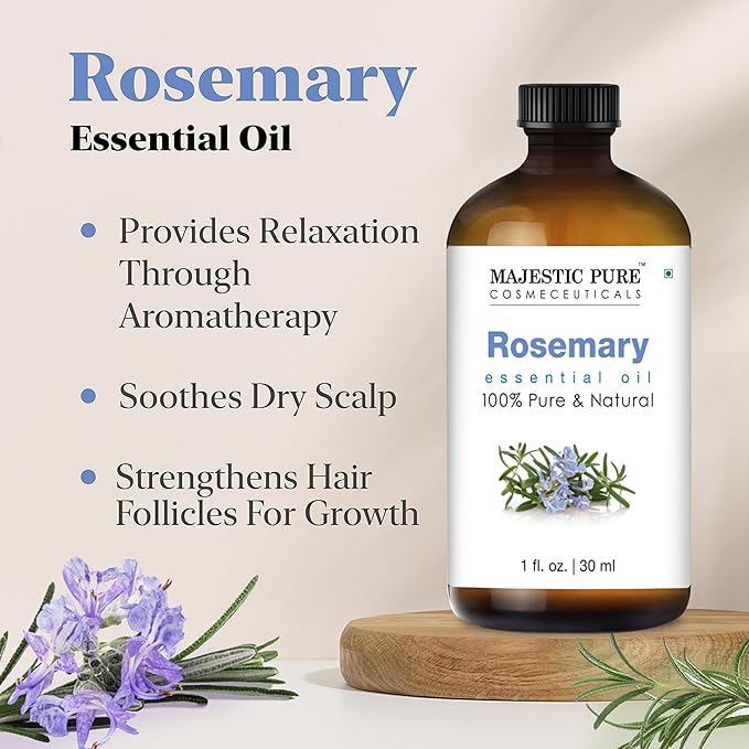 Majestic Pure Rosemary Essential Oil - 100% Pure & Premium Oil for Hair Growth, Skin, Face, Aromatherapy & Diffuser - 1 fl oz | Perfect Oil for Hair Growth