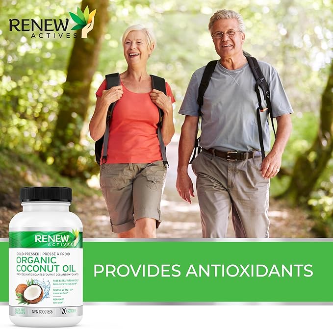 Renew Actives Coconut Oil Supplement 2000MG per 2 Softgels - Premium Source of Antioxidants, Natural Fatty Acids & Metabolism Support for Optimal Health & Energy - Made in Canada - 120 Softgels
