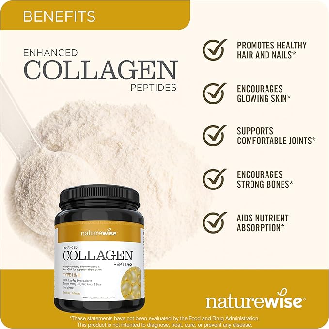 NatureWise Collagen Peptides Powder for Women - Type 1 & 3 Grass-Fed - Supports Hair, Skin & Nail Health - Non-GMO, Dairy & Soy Free, Unflavored - 45 Servings[45-Day Supply]