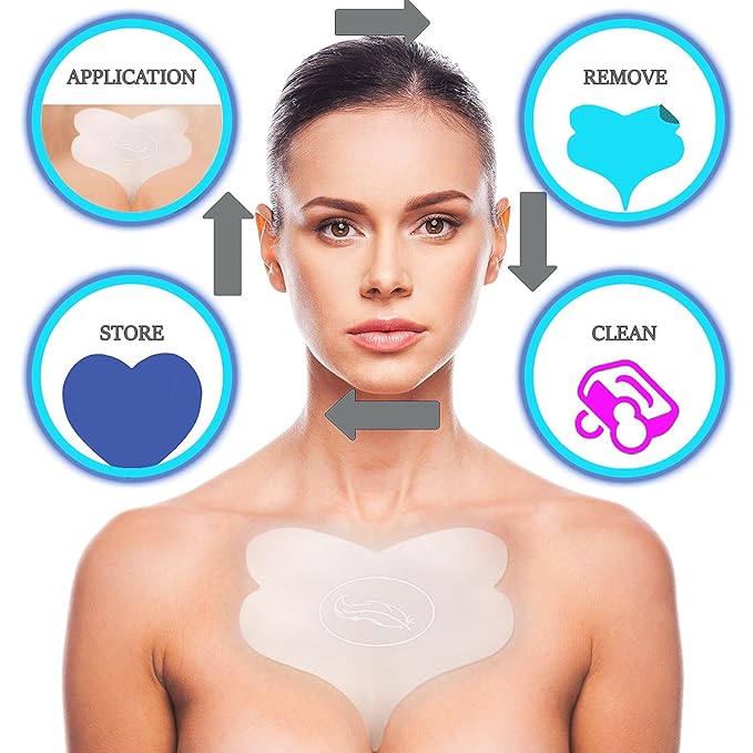 (2 Pads) Victoria Featherlight - Chest Pads For Decollete, Chest Wrinkles Prevention, Silicone Wrinkle Pad (The original design, clear color instead of blue)