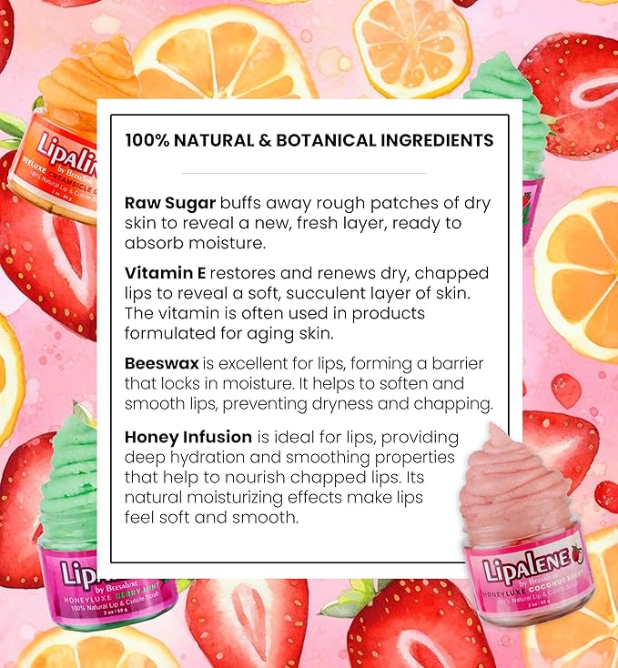 Lipalene HoneyLuxe - 100% Natural Lip & Cuticle Scrub (2 oz, Coconut Berry)