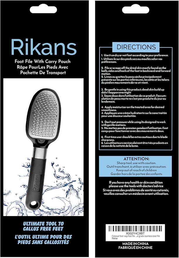 Rikans Foot File Foot Rasp Callus Remover Dead Skin Remover Double Sided Foot Scrubber Foot Care Pedicure Tool to Remove Hard Skin Can Be Used Wet or Dry Skin High Grade Stainless Steel File