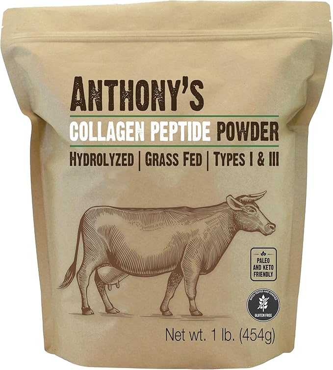 Anthony's Collagen Peptide Powder, 1 lb, Pure Hydrolyzed, Gluten Free, Keto and Paleo Friendly, Grass Fed, Unflavored, Non GMO