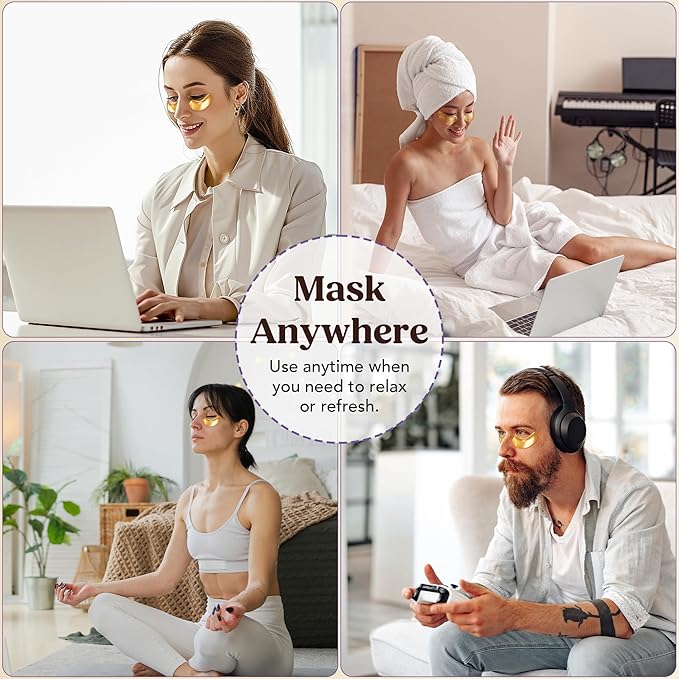 DERMORA Golden Glow Under Eye Patches (15 Pairs Eye Gels) - Rejuvenating Treatment for Dark Circles, Puffy Eyes, Refreshing, Revitalizing, Travel, Wrinkles