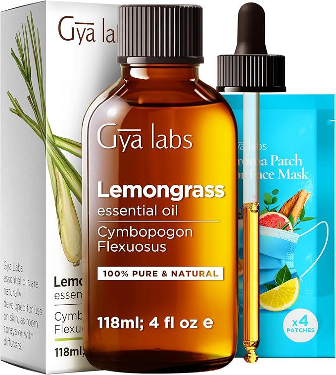 Gya Labs Lemongrass Essential Oil for Diffuser - Huge 4 Fl Oz - 100% Pure Natural Lemongrass Oil for Hair, Skin, Herbaceous, Earthy & Zesty Scent for Candle Making