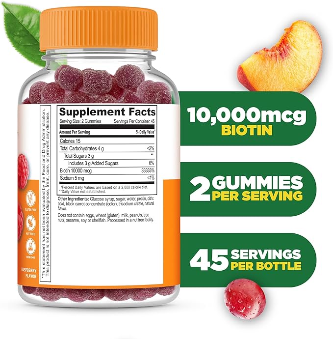Lifeable Teens Biotin 10000mcg Gummies | Vitamin B7 | Vegan Biotin Supplement | Great Tasting Biotin Gummies for Hair Growth, Healthy Skin and Nails | Biotin Vitamins for Teens | 90 Gummies