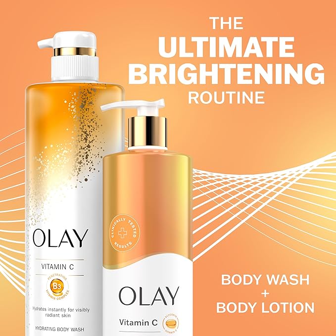 Olay Body Lotion for Women, Brightening with Vitamin C Serum, Visibly Bright & Radiant Skin, 24hr Moisture & Hydration, Fast Absorbing Formula, Vitamin B3 Complex, For All Skin Types, 17 fl oz