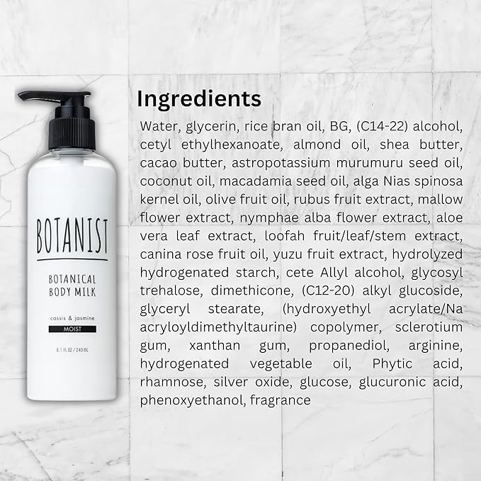 Organic Body Lotion for Women, Soothing Lotion for Sensitive & Dry Skin, Hydrating Skin Care with Botanical Butter Milk, Body Milk from Japan, MOIST, Cassis & Jasmine, 8.1 Fl Oz