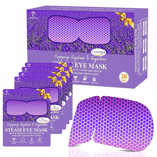 20 Packs Lavender Scented Steam Eye Mask, Heated Eye Mask for Dry Eyes & Relaxation, Self Heating Eye Compress for Sleep, Spa, Travel Essentials, Stress Relief Gifts for Women & Men, Stocking Stuffers