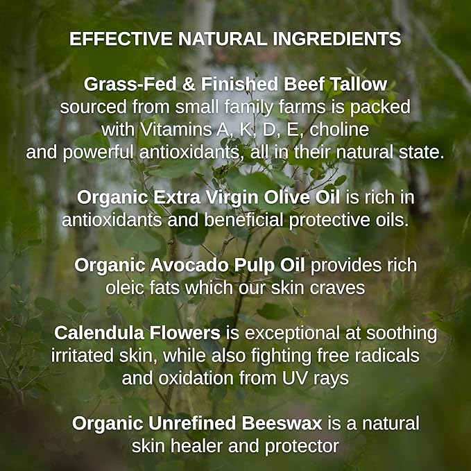 Tallow & Calendula Face & Body Balm - Paleo & Primal Tallow Moisturizer - 100% Grass Fed Tallow, Avocado & Olive Oils With Calendula Flowers - Rich in Vitamin A, K, D & E - All-Purpose Tallow Skin Care - 6 Oz (Unscented, 6)