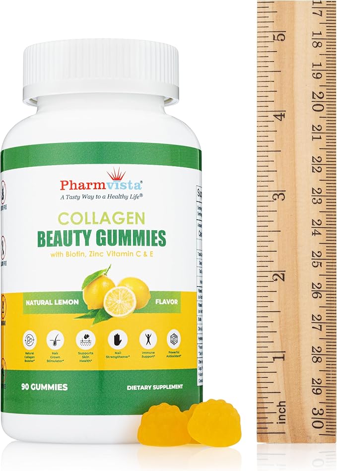 Collagen Gummies with Biotin, Zinc, Vitamins C & E for Hair Skin and Nails Support, 90ct