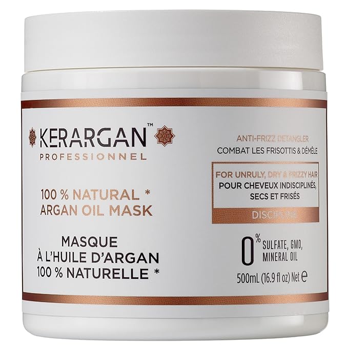 KERARGAN - Smoothing Mask with Argan Oil for Unruly, Dry, and Frizzy Hair - Nourishes, Fights Frizz, Detangling - Sulfate-Free, GMO-Free, Mineral Oil-Free - 16.9 Fl oz