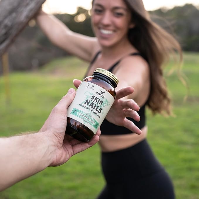 HEART & SOIL – 3000mg Skin, Hair and Nails Support Supplement with Grass Fed Beef Liver, Bone Marrow, Cartilage, Biotin, Collagen, Vitamins A, Riboflavin, Elastin – 180 Capsules