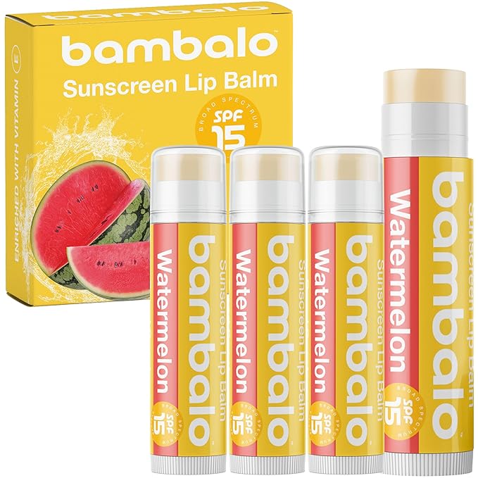 4-Pack Watermelon SPF 15 Lip Balm - Organic Ingredients, Broad Spectrum UVA/UVB Protection - Hydrating & Moisturizing, USA Made
