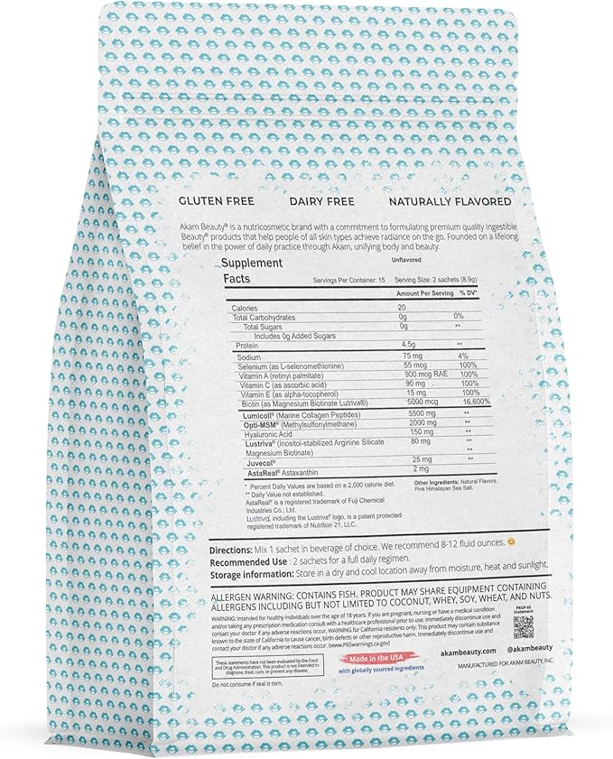 Marine Collagen Peptides Powder – 30-Count Pouch (Unflavored) – Wild-Caught, Hydrolyzed Type I – Hair, Skin, Nails & Joint Support – Ingestible Beauty® by Akam