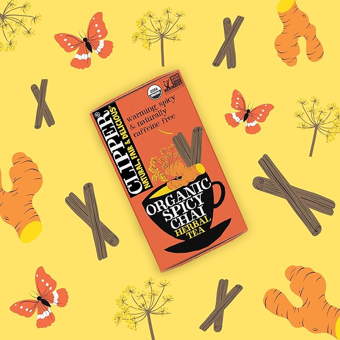 Clipper Tea Organic Spicy Chai Herbal Tea, Organic, Non-GMO, Caffeine Free British Tea, 6 Pack, 120 Unbleached Tea Bags