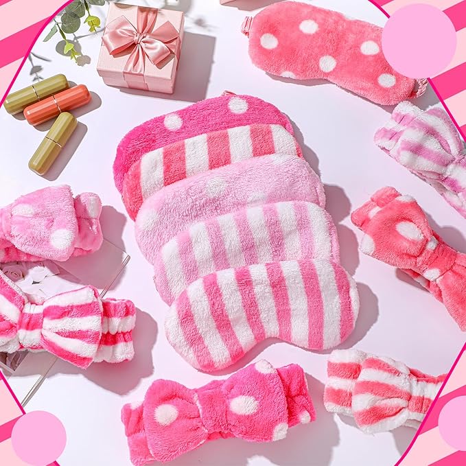Kajaia 12 Pcs Sleepover Party Favors for Woman Plush Sleep Eye Mask Soft Spa Headband for Spa Birthday Bachelorette Slumber Party Supplies(Bright)