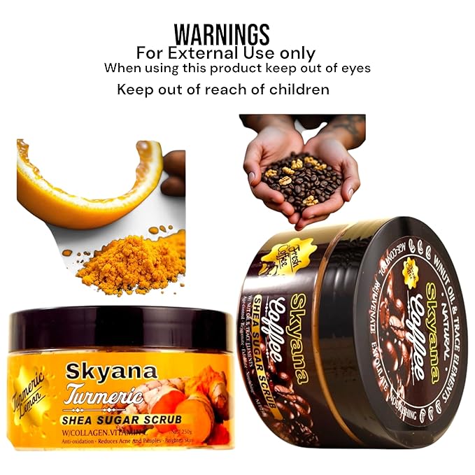 Organic Lemon&turmeric Shea Sugar Scrub with Collagen, Vitamin C, 250g, Brightening Body and face Scrub.Anti-oxidation removal pimples.Exfoliator.