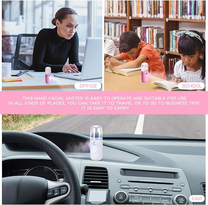 Honoson 2 Pieces Nano Facial Mister 30 ml Mini Face Humidifier Portable Facial Sprayer USB Rechargeable Handy Skin Care Machine for Face Hydrating, Daily Makeup (Dark Pink and White)