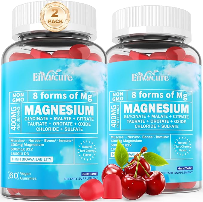 Magnesium Gummies 400mg | as 8 Forms of Magnesium Glycinate, Malate, Citrate, Taurate, Oxide, and More | with Ashwagandha Extract, D3 & B12 Supports for Calm, Zzz, Mood, Muscle Cramp - Vegan 120 Cts
