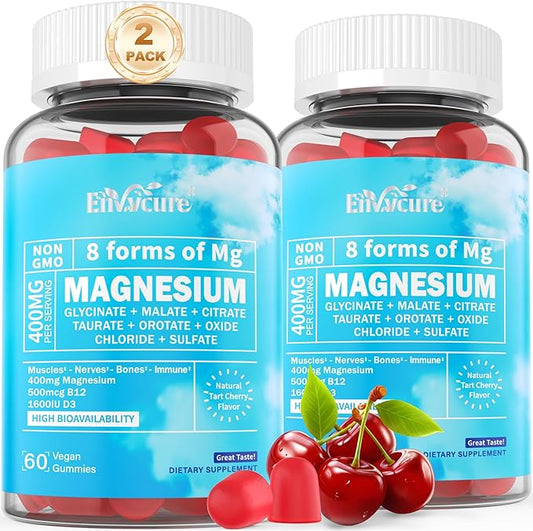 Magnesium Gummies 400mg | as 8 Forms of Magnesium Glycinate, Malate, Citrate, Taurate, Oxide, and More | with Ashwagandha Extract, D3 & B12 Supports for Calm, Zzz, Mood, Muscle Cramp - Vegan 120 Cts