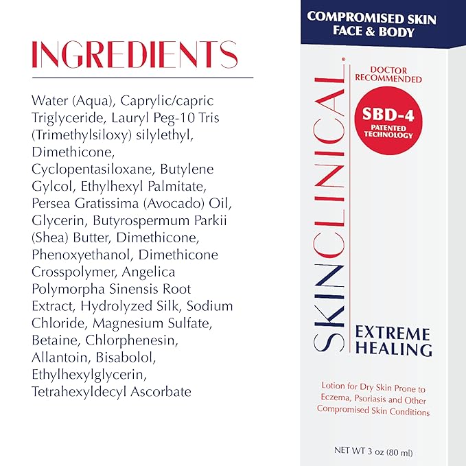 Extreme Healing, Non-Sticky, Fast-Absorbing Lotion For Dry Skin with Eczema and Psoriasis, Fragrance Free Lotion with Patented Ingredient SBD-4, Soothing Relief for Hand and Body, 3 Oz